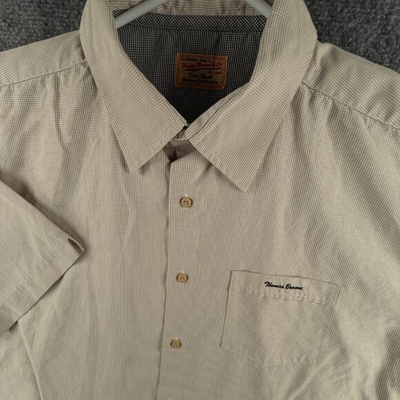 THOM BROWNE Thomas 2XL Short Sleeve Button Up Twin Needle Beige Check Modal Mix - Picture 1 of 16